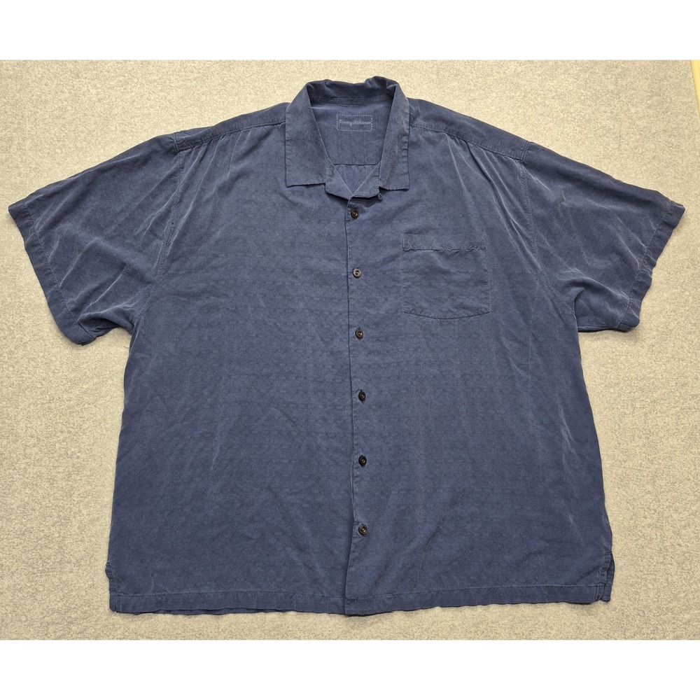 Tommy Bahama Shirt Mens 2XL Blue 100% Silk Tropical Short Sleeve Button Down